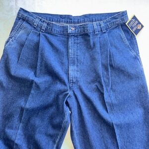 Vtg Dockers Jeans Mens 42x32 Blue Dark Wash Pleated Denim Relaxed NWT 428 80s